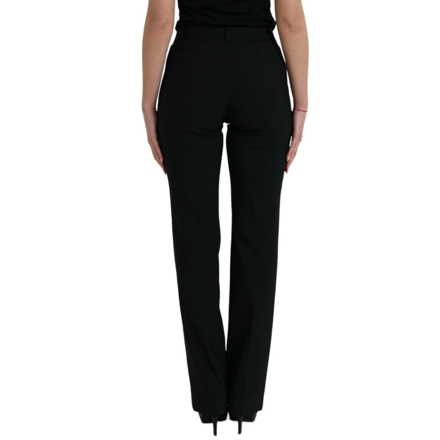 Dolce & Gabbana Black Wool Mid Waist Tapered Pants