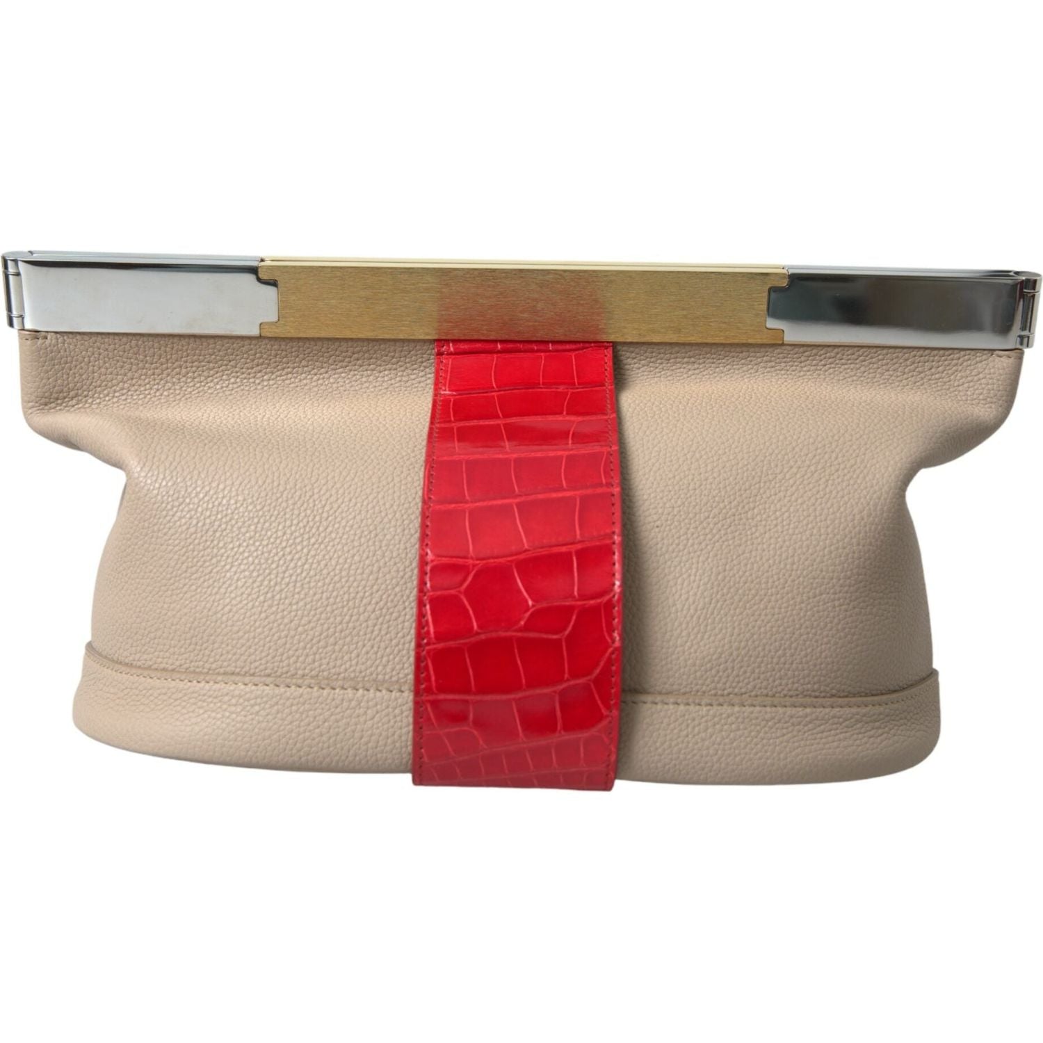 Balenciaga Beige Red Two Tone Exotic Leather Pouch Bag