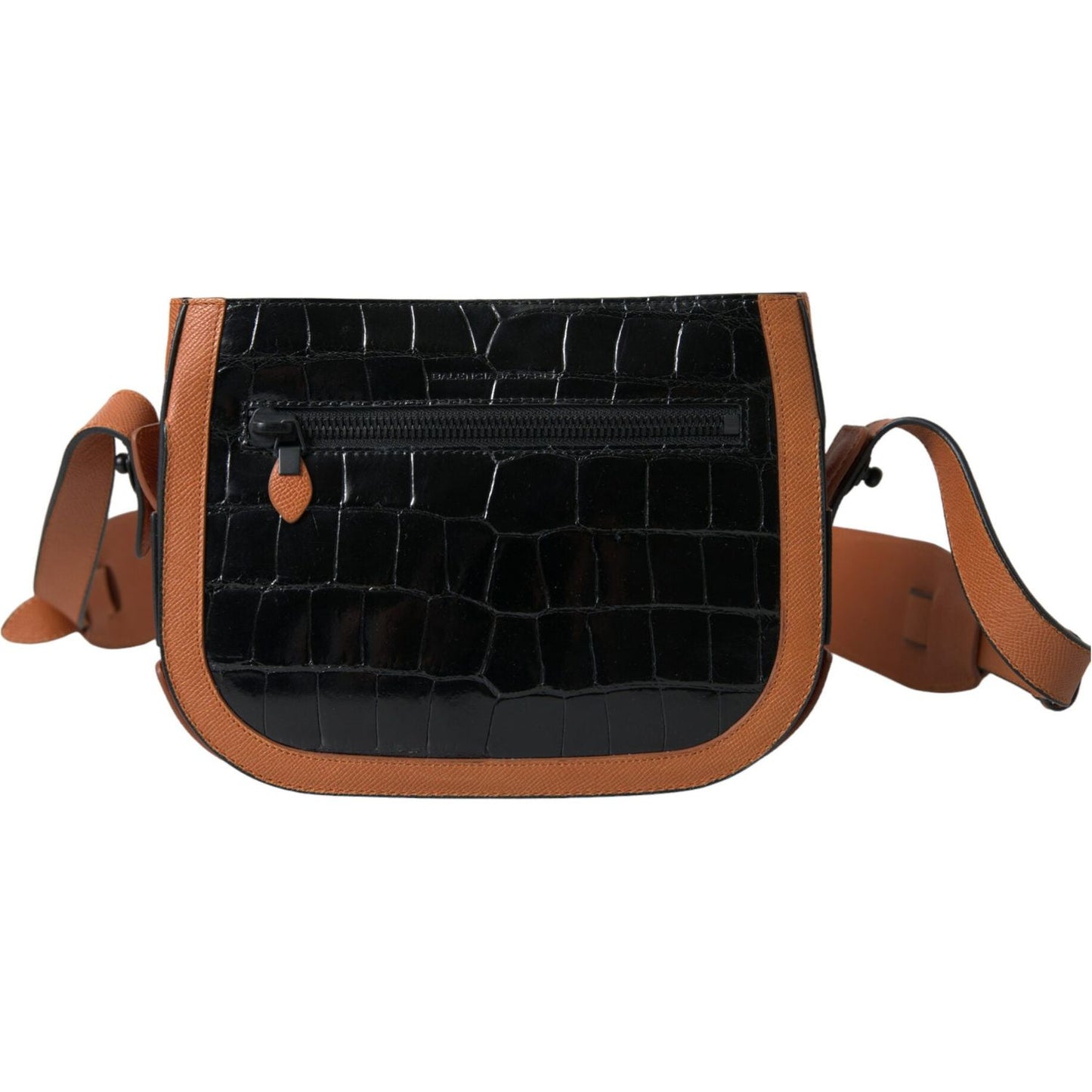 Balenciaga Black Brown Exotic Skin Leather Shoulder Camera Purse Bag Balenciaga