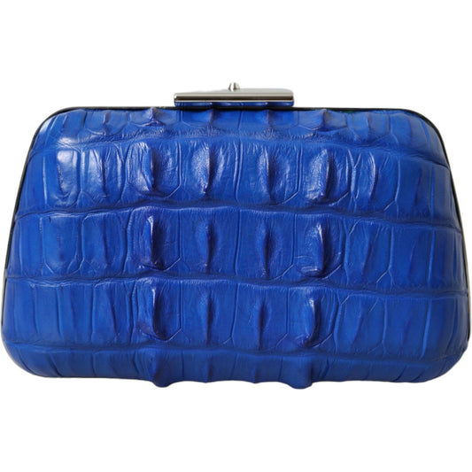 Balenciaga Electric Blue Crocodile Skin Clutch Balenciaga