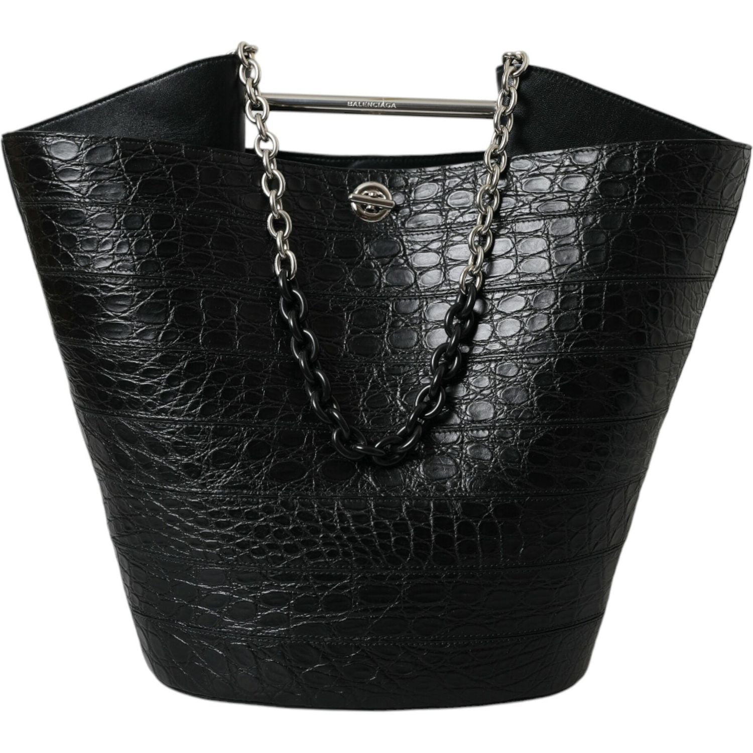 Balenciaga Black Exotic Skin Leather Maxi Bucket Tote Purse Bag