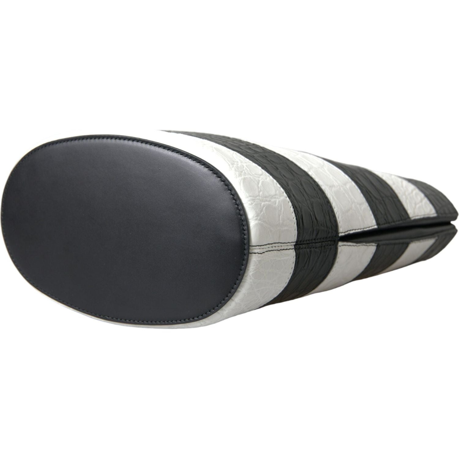 Balenciaga Black White Striped Exotic Skin Leather Maxi Bucket Tote Bag