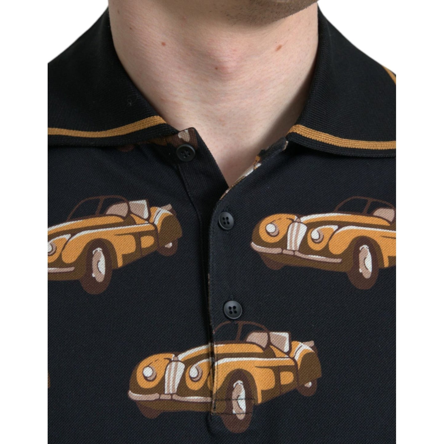 Dolce & Gabbana Black Car Print Short Sleeve Polo T-shirt Dolce & Gabbana