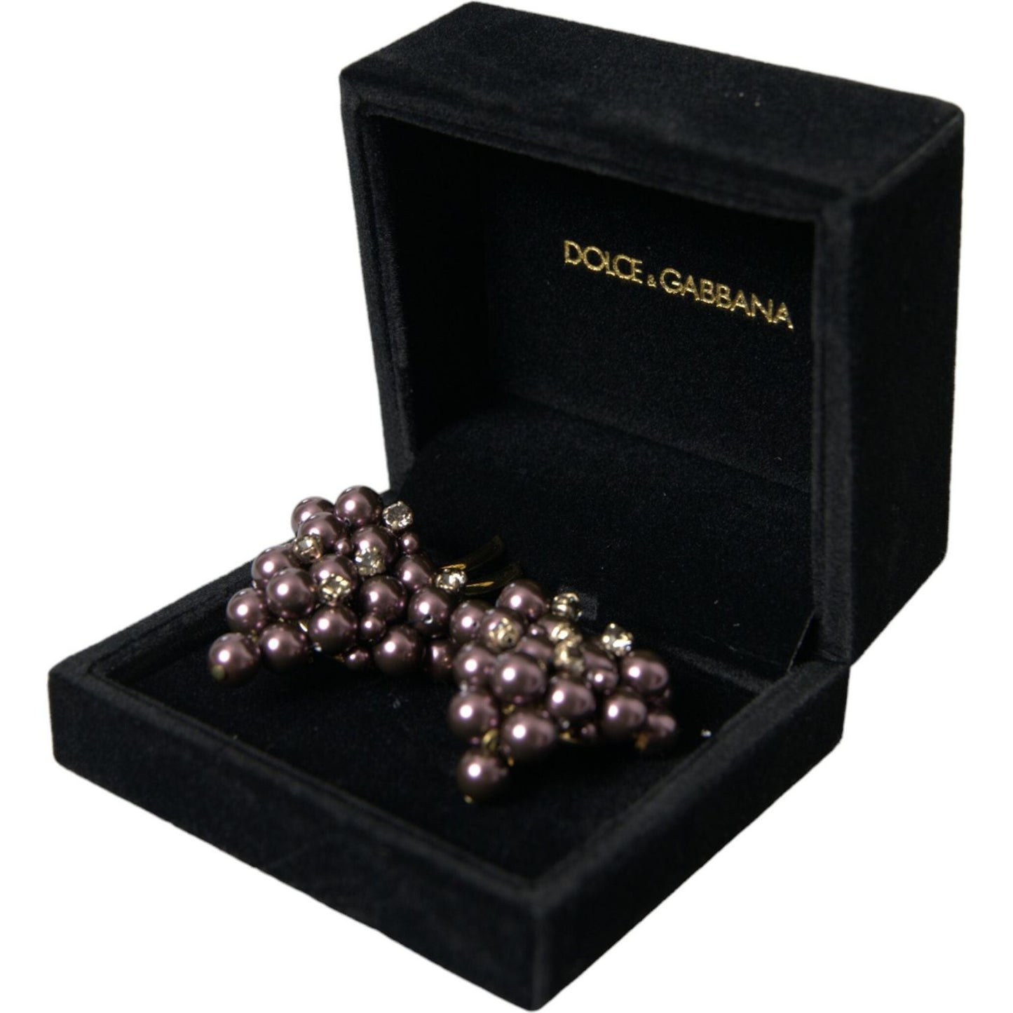 Dolce & Gabbana Purple Grape Pearl Sicily Gold Brass Floral Clip On Earrings Dolce & Gabbana