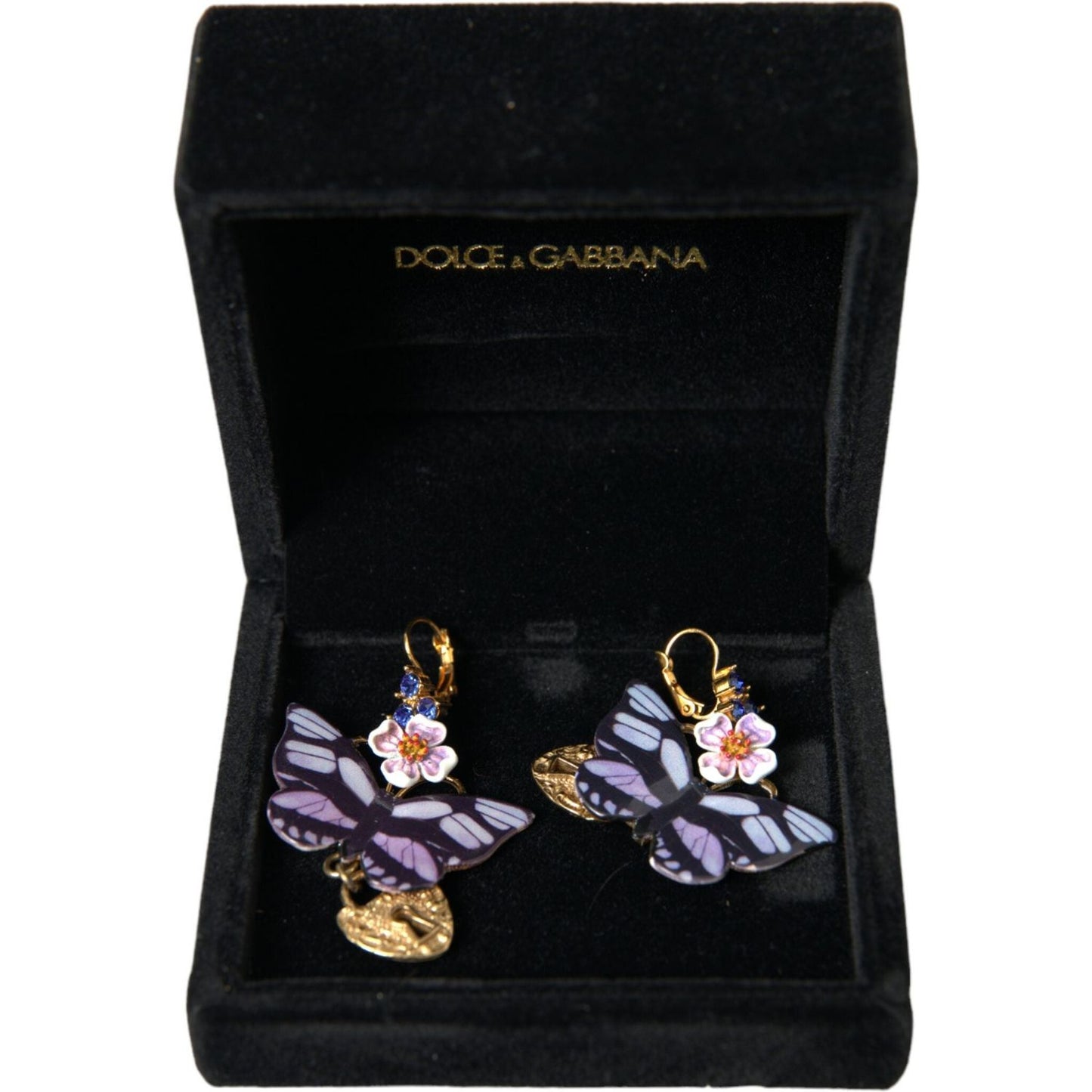 Dolce & Gabbana Gold Purple Crystal Butterfly Heart Locket Earrings Dolce & Gabbana