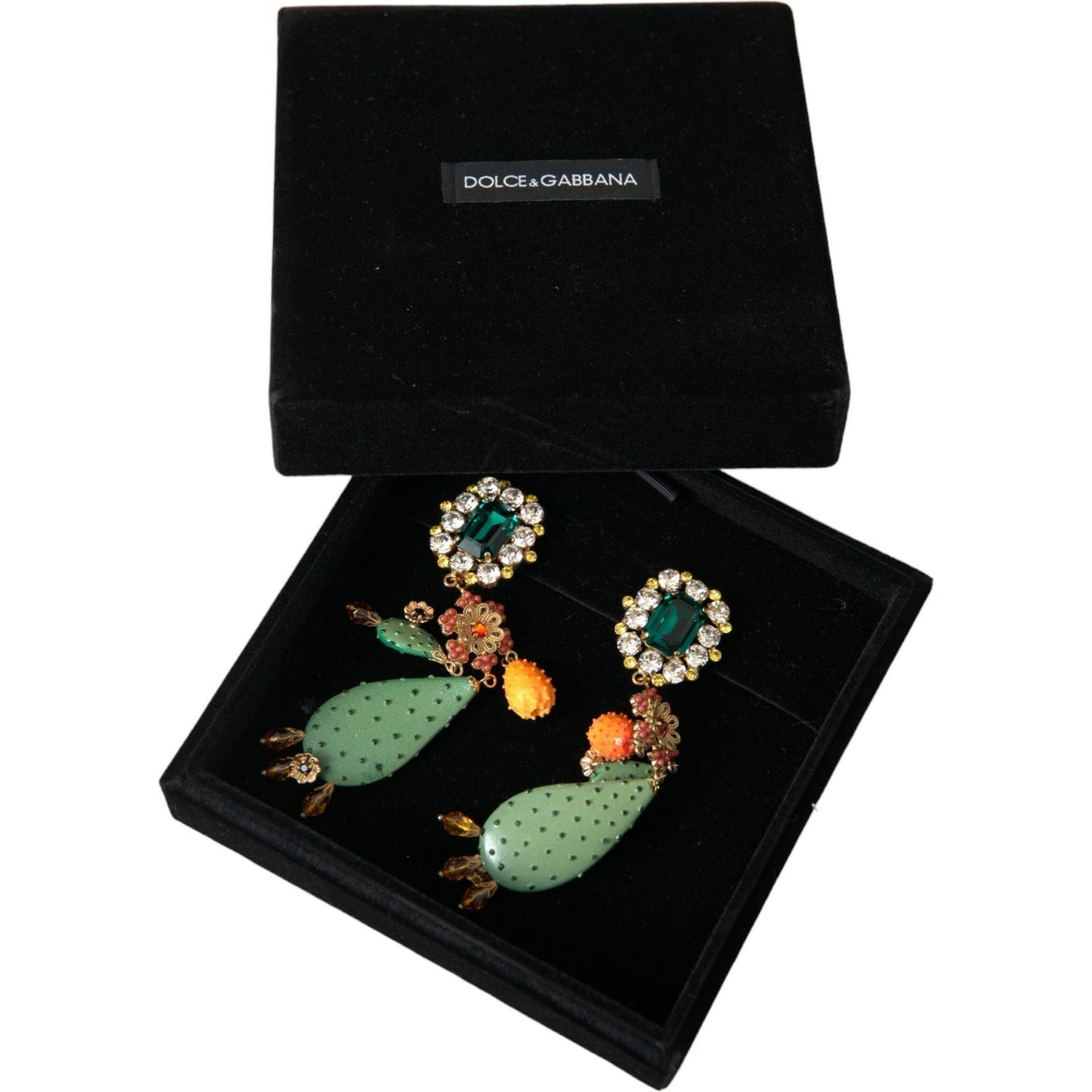 Dolce & Gabbana Green Cactus Crystal Clip On Jewelry Dangling Earrings Earrings Dolce & Gabbana