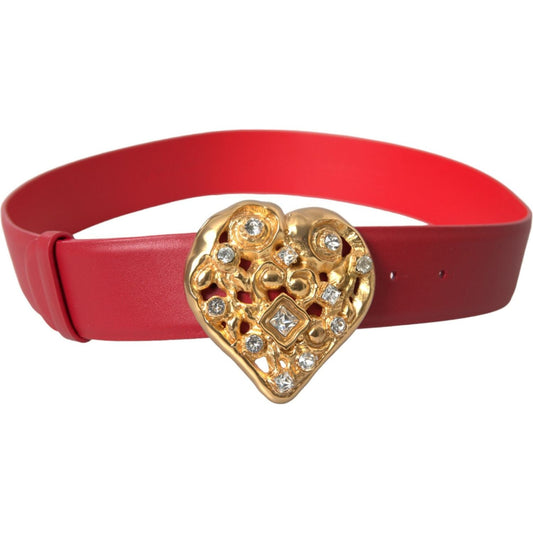 Dolce & Gabbana Red Leather Gold Heart Metal Buckle Belt Dolce & Gabbana