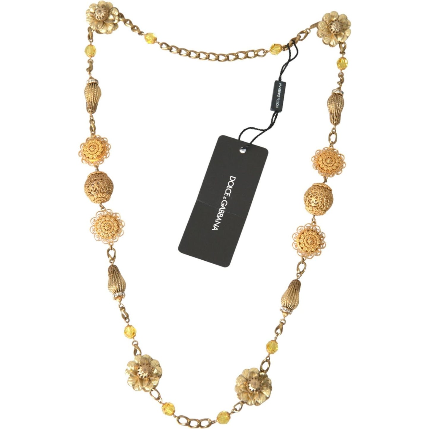 Dolce & Gabbana Crystal Flower Filigree Gold Brass Statement Necklace Necklace Dolce & Gabbana