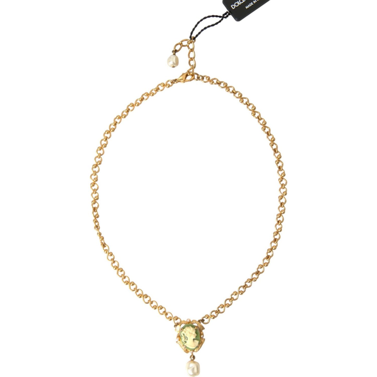 Dolce & Gabbana Gold Brass Chain Pearl Pendant Charm Necklace Dolce & Gabbana