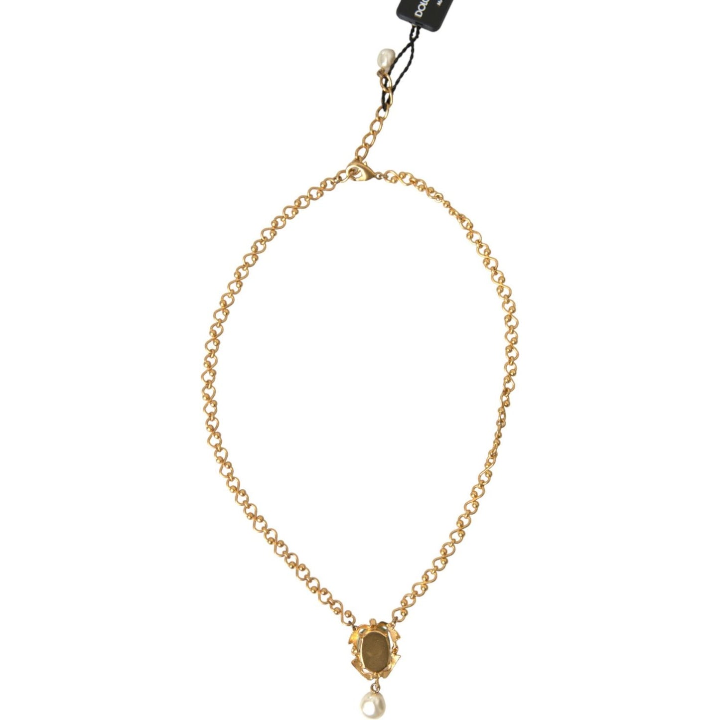 Dolce & Gabbana Gold Brass Chain Pearl Pendant Charm Necklace Dolce & Gabbana