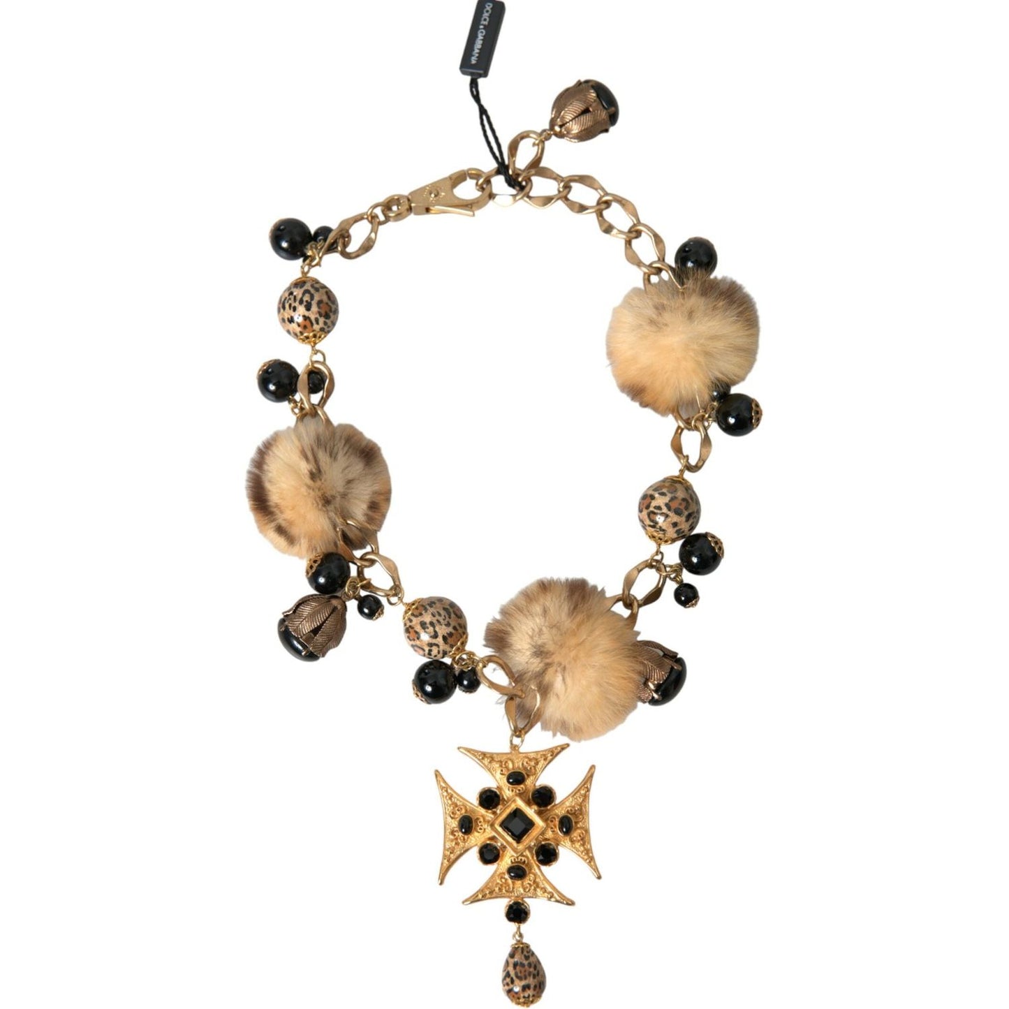 Dolce & Gabbana Gold Black Crystals Lapin Fur Filigree Chocker Necklace Dolce & Gabbana