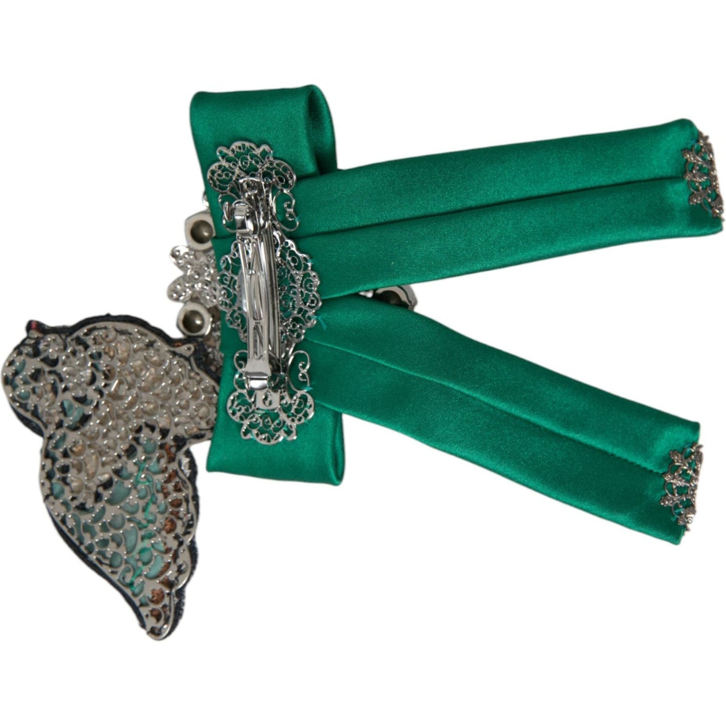 Dolce & Gabbana Green Satin Bird Crystal Women Hair Clip Dolce & Gabbana