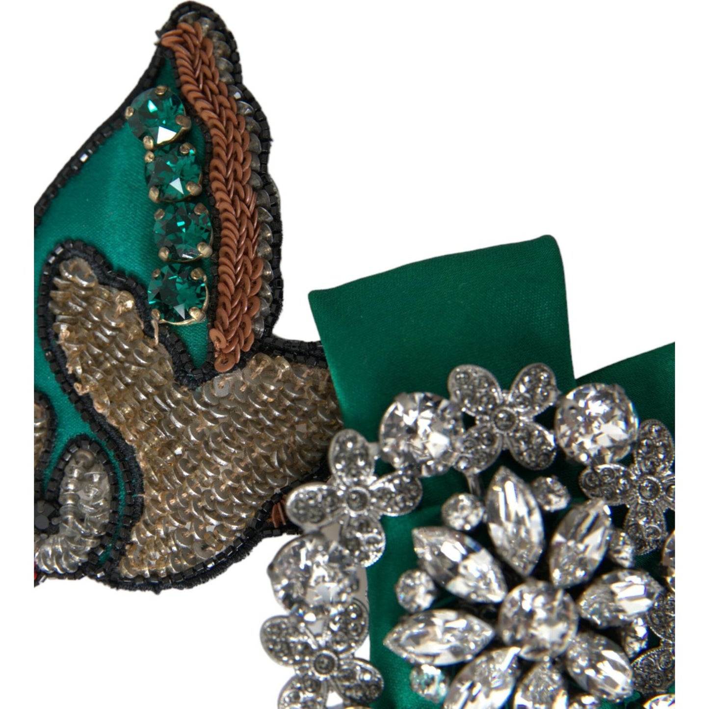 Dolce & Gabbana Green Satin Bird Crystal Women Hair Clip Dolce & Gabbana