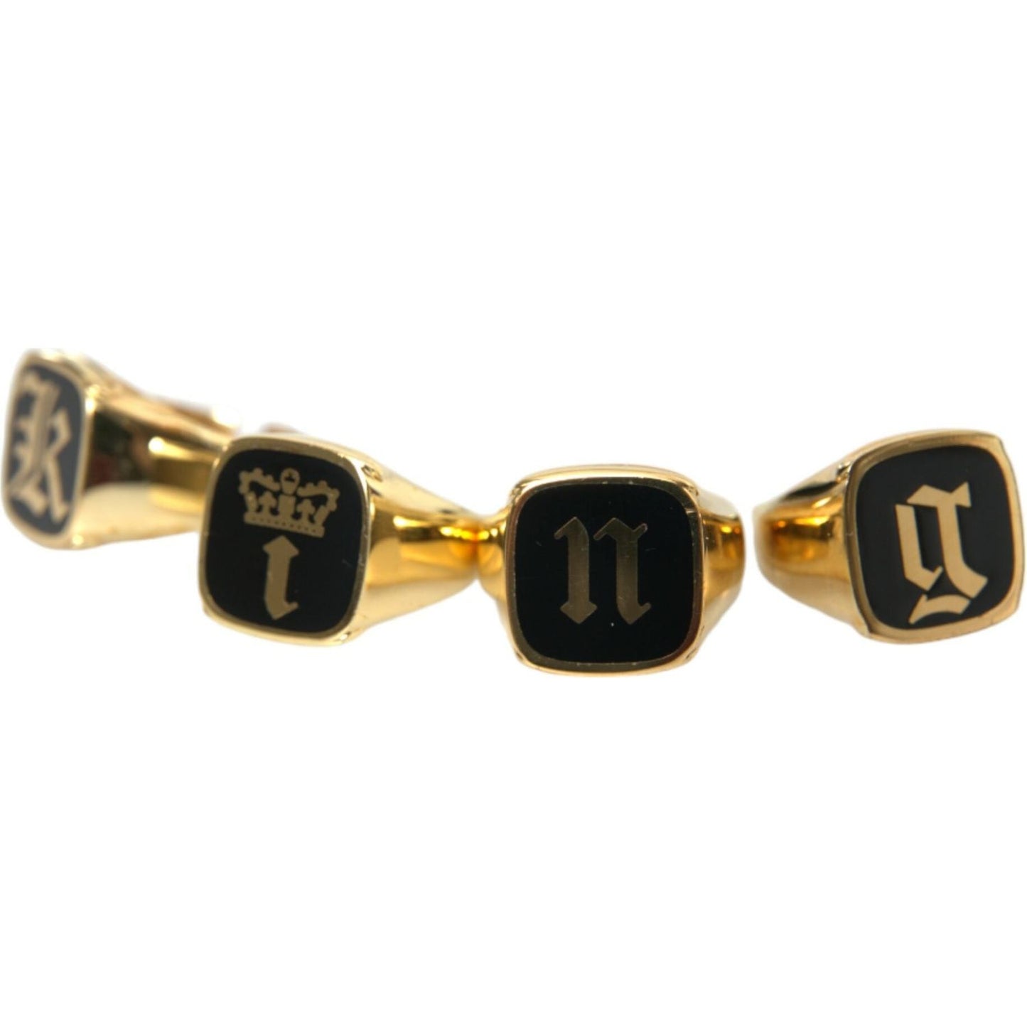 Gold Brass KING Enamel Set of 4 Ring