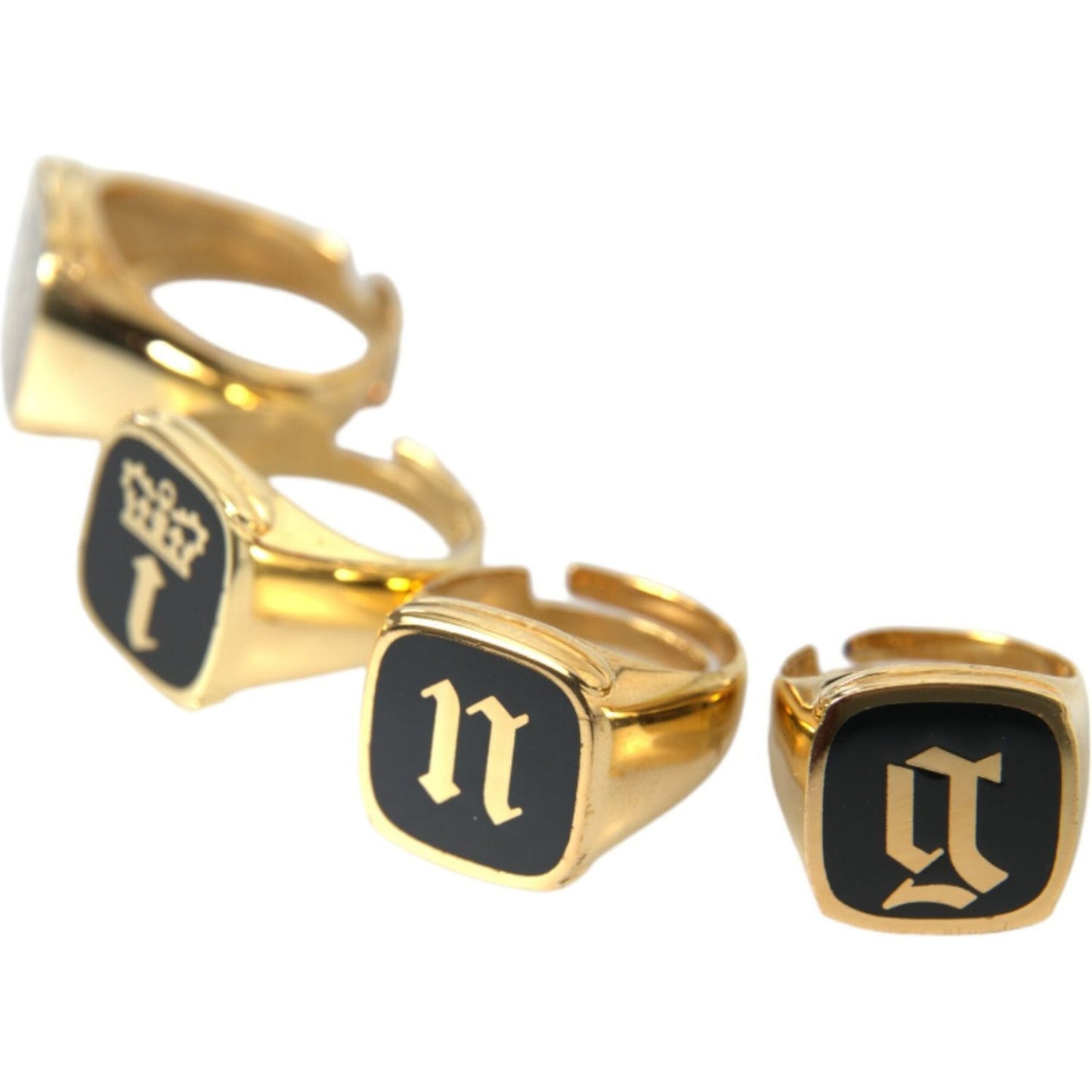 Gold Brass KING Enamel Set of 4 Ring