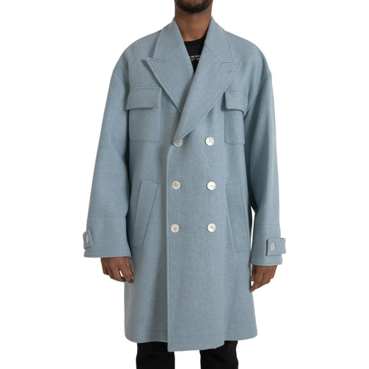 Dolce & Gabbana Blue Double Breasted Trench Coat Jacket Dolce & Gabbana