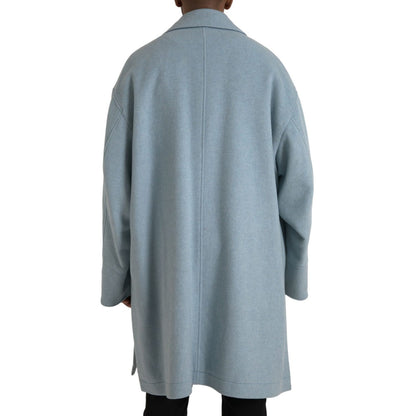 Dolce & Gabbana Light Blue Wool Button Trench Coat Jacket