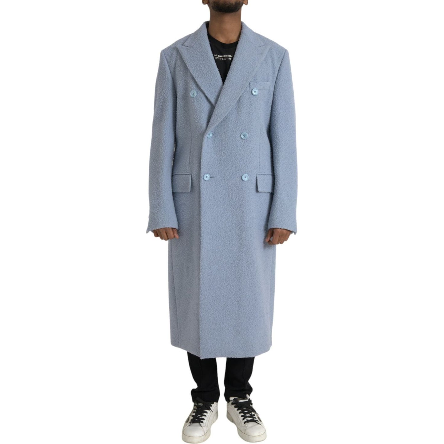 Dolce & Gabbana Blue Double Breasted Long Trench Coat Jacket Dolce & Gabbana