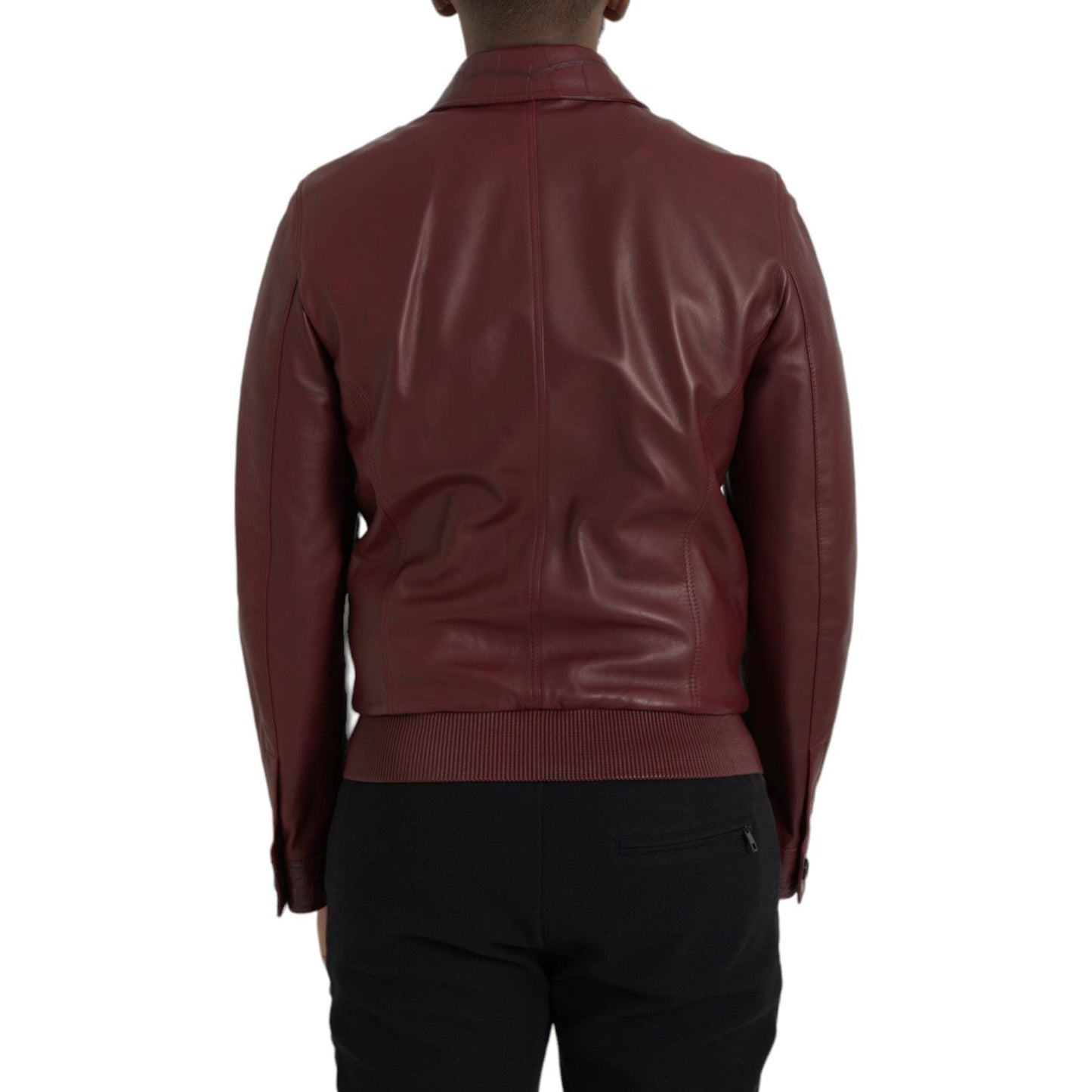 Dolce & Gabbana Maroon Exotic Leather Zip Biker Coat Jacket Dolce & Gabbana