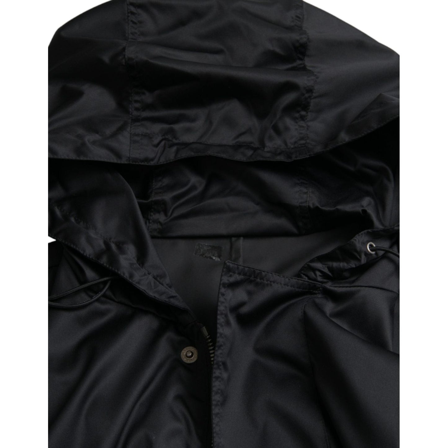 Dolce & Gabbana Black Polyester Hooded Long Windbreaker Jacket Dolce & Gabbana