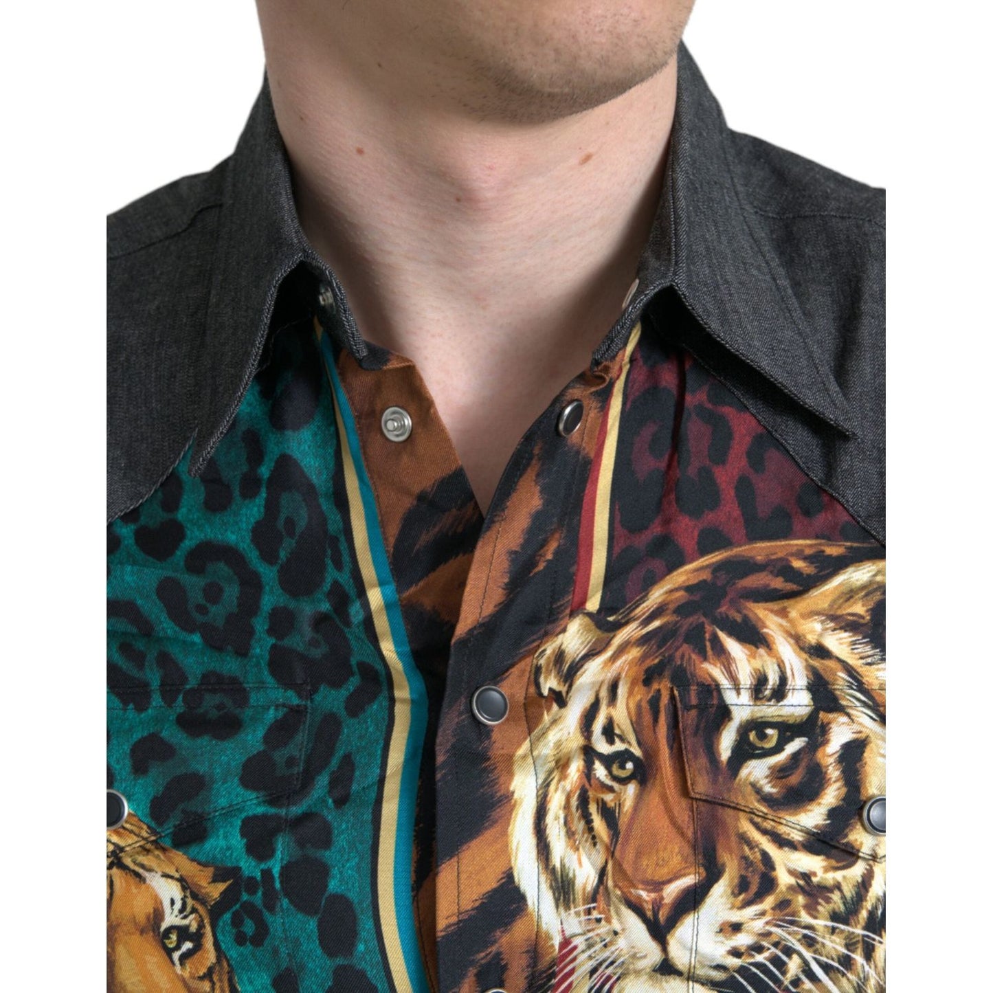 Dolce & Gabbana Multicolor Tiger Button Down Casual Shirt Dolce & Gabbana