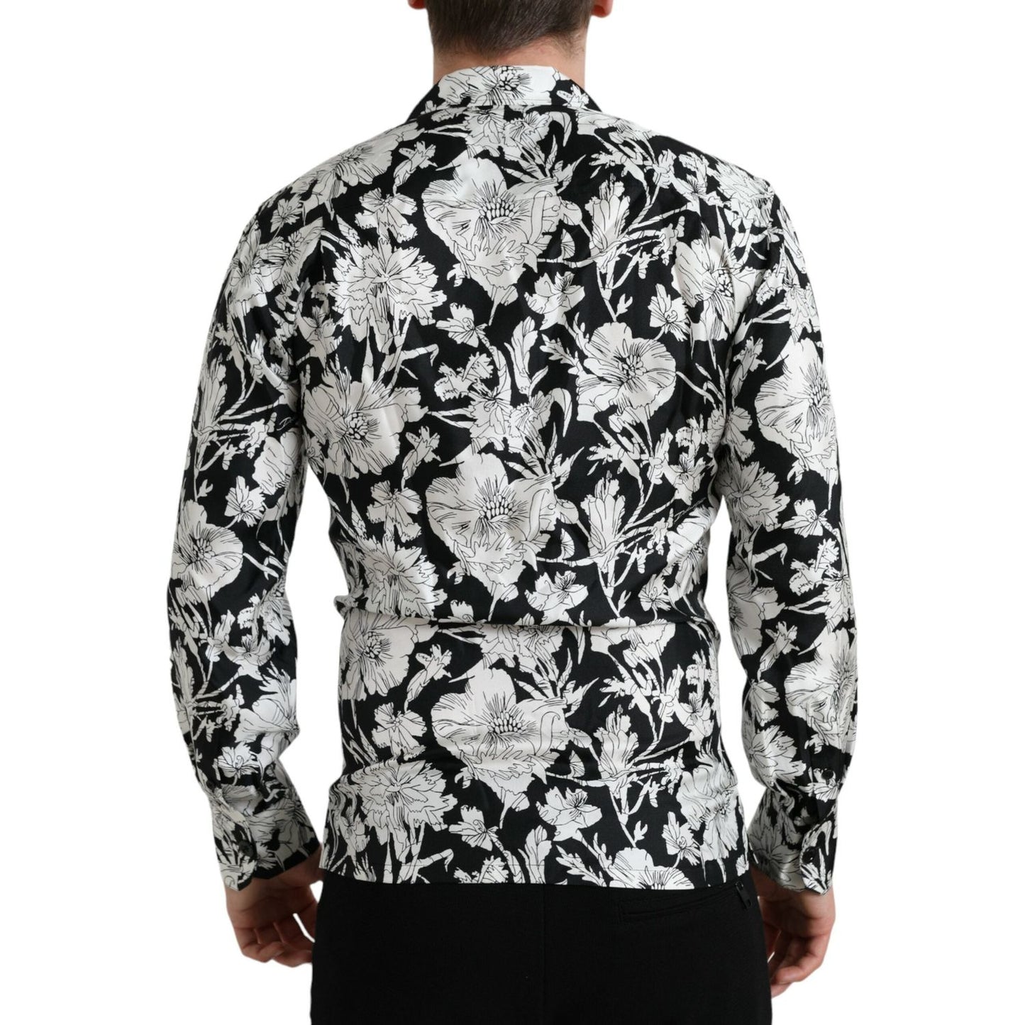 Dolce & Gabbana Black White Floral Button Down Casual Shirt Dolce & Gabbana