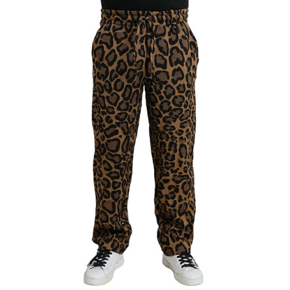 Dolce & Gabbana Brown Leopard Print Polyester Jogger Pants
