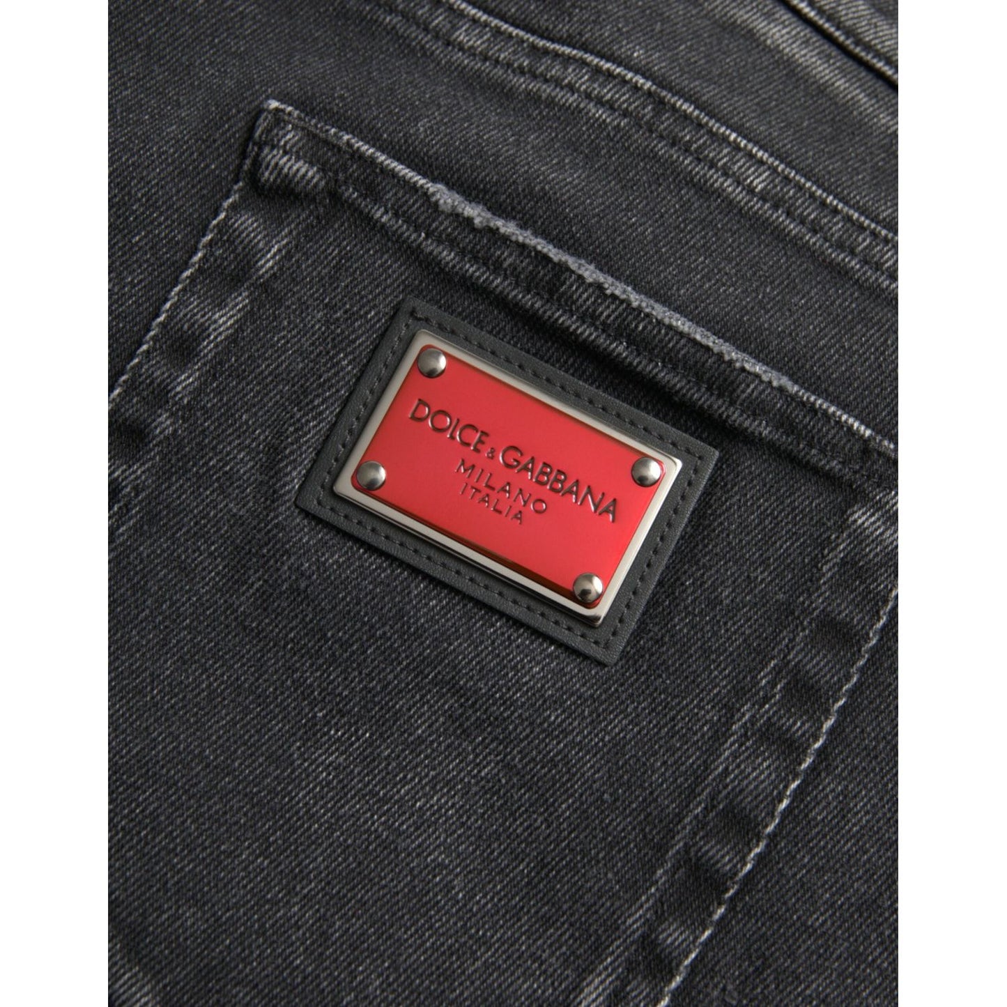 Dolce & Gabbana Gray Cotton Stretch Skinny Denim Logo Jeans Dolce & Gabbana