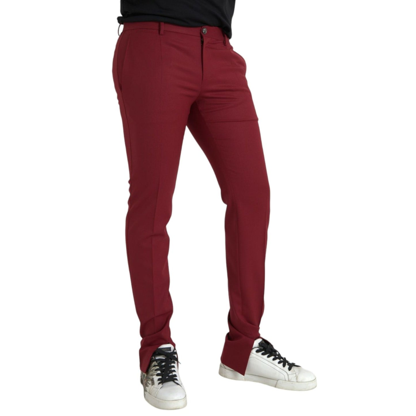 Dolce & Gabbana Red Wool Men Slim Fit Dress Pants