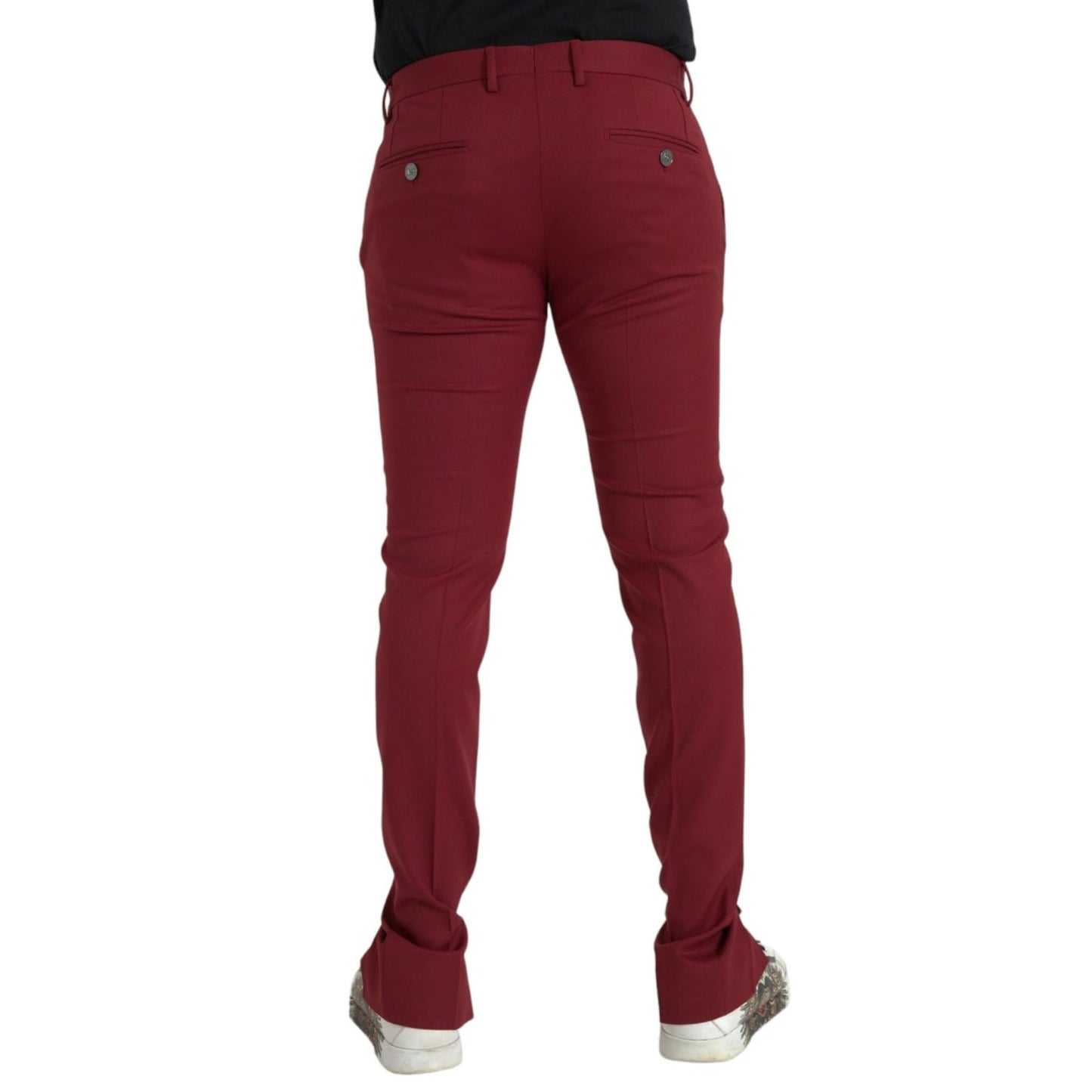 Dolce & Gabbana Red Wool Men Slim Fit Dress Pants