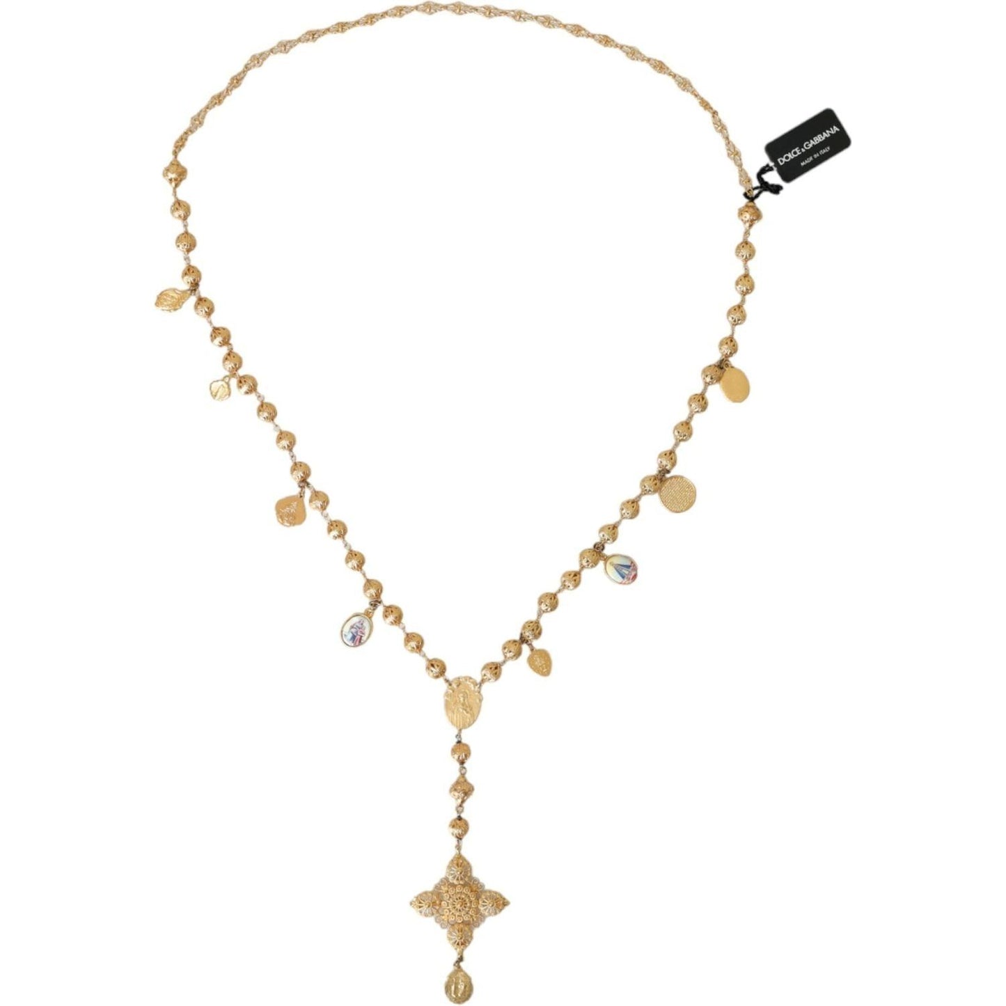 Dolce & Gabbana Gold Tone Chain Brass Beaded Statement Sicily Necklace Dolce & Gabbana