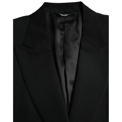 Dolce & Gabbana Black Wool Peak Single Breasted Coat Blazer