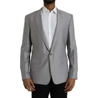 Dolce & Gabbana Gray Wool Peak Single Breasted Coat Blazer