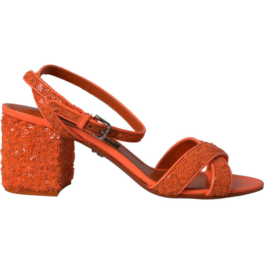 Dolce & Gabbana Orange Sequin Ankle Strap Sandals Shoes Dolce & Gabbana