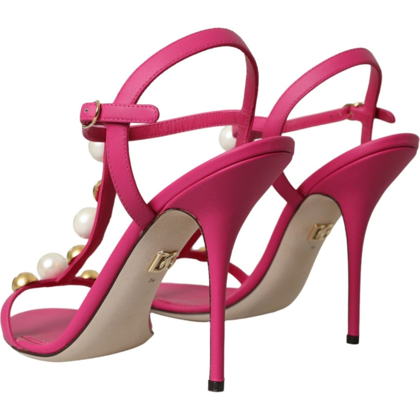 Dolce & Gabbana Pink Embellished Leather Sandals Heels Shoes Dolce & Gabbana