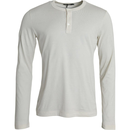 Dolce & Gabbana Off White Cotton Round Neck Pullover Sweater Dolce & Gabbana