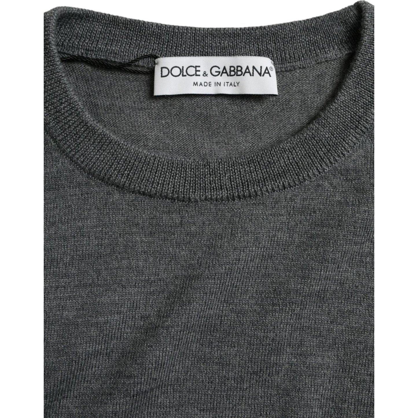 Dolce & Gabbana Dark Gray Wool Crew Neck Pullover Sweater Dolce & Gabbana