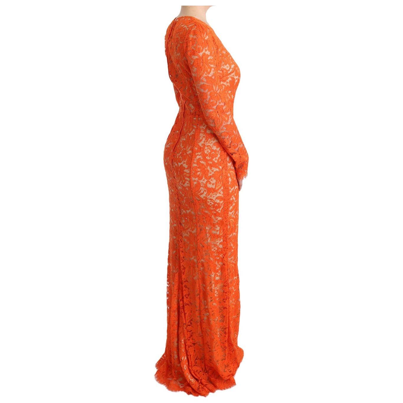 Dolce & Gabbana Elegant Long-Sleeve Full-Length Orange Sheath Dress Dolce & Gabbana