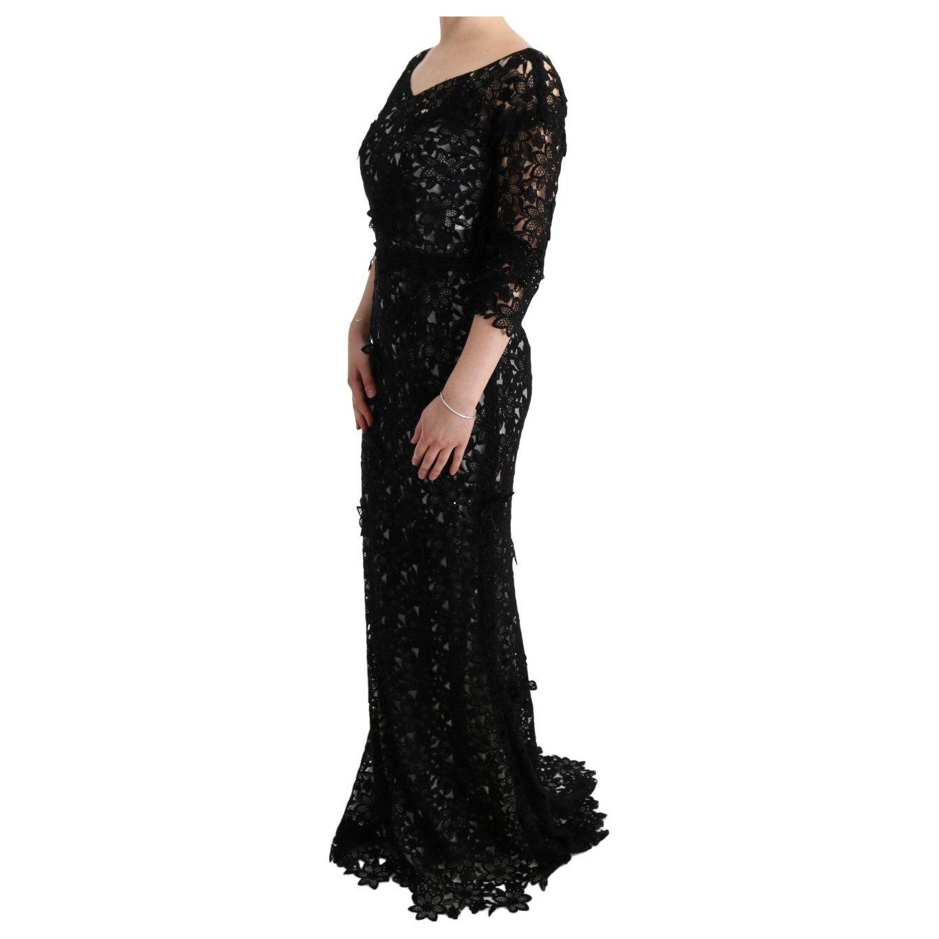 Dolce & Gabbana Black Cotton Silk Floral Long Dress