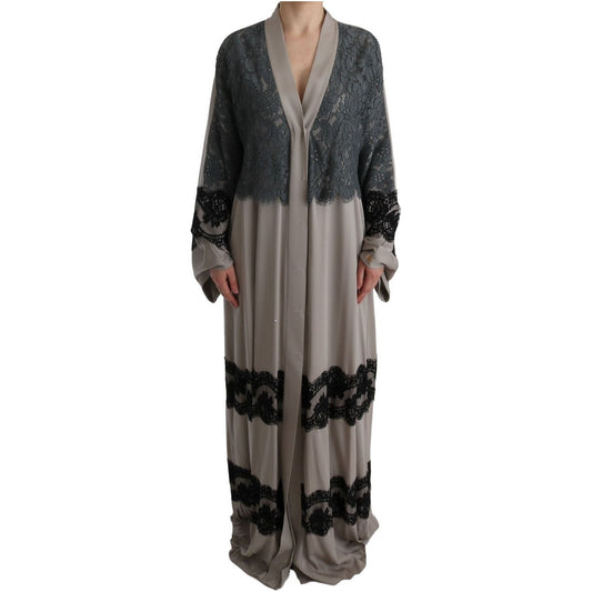 Elegant Gray Cape Kaftan Dress with Lace Detail