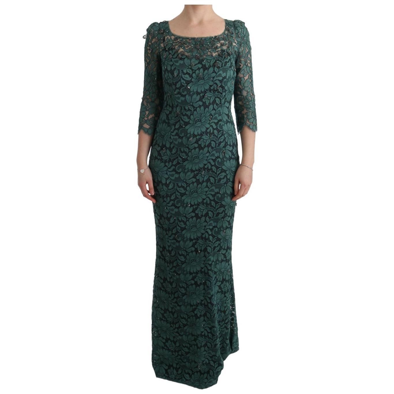 Dolce & Gabbana Elegant Green Crystal Embellished Sheath Dress Dolce & Gabbana