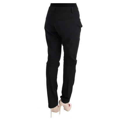Ermanno Scervino Black Cotton Slim Fit Casual Pants