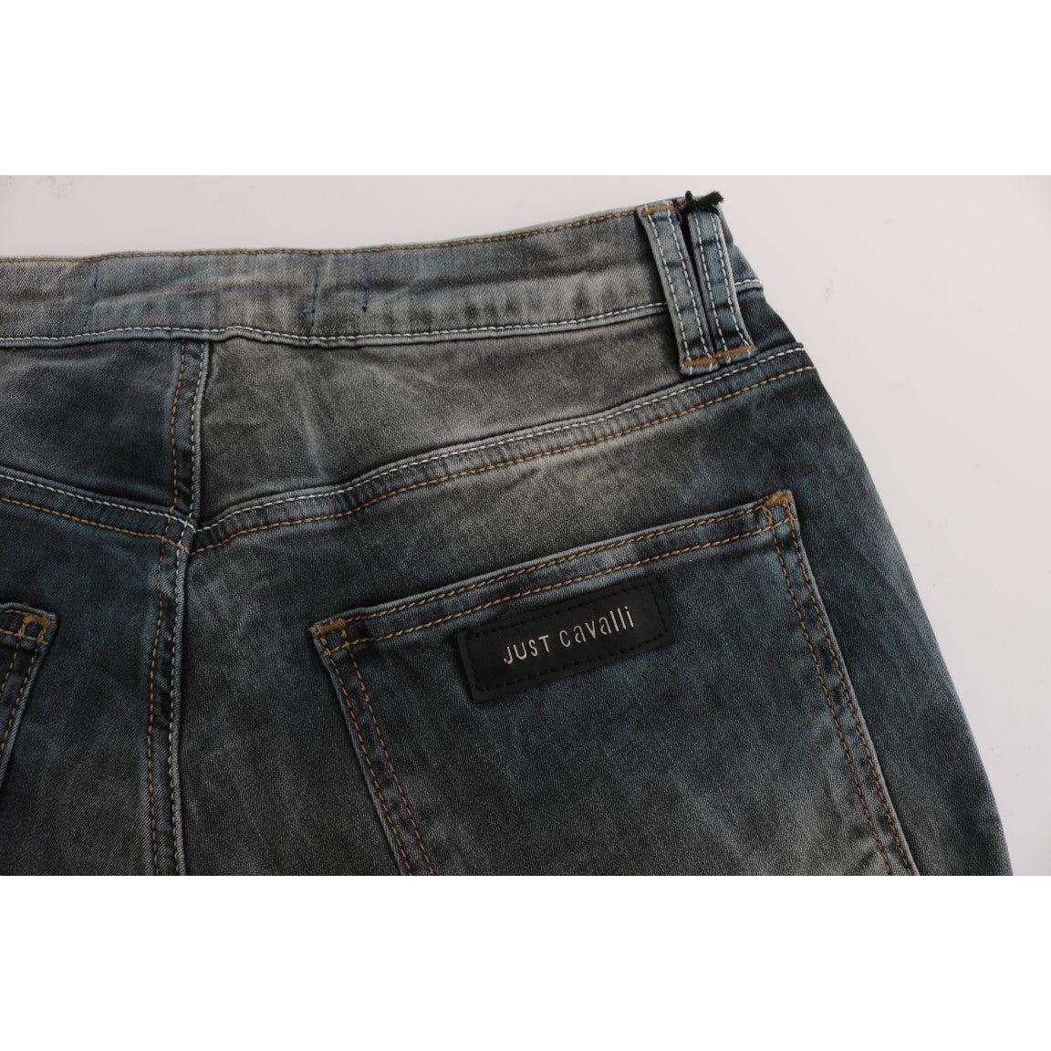 Cavalli Blue Wash Cotton Blend Slim Fit Jeans
