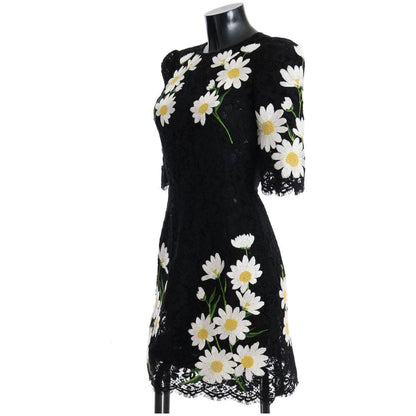 Dolce & Gabbana Black Floral Lace Chamomile Sicily Dress