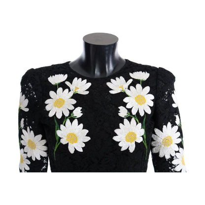Dolce & Gabbana Black Floral Lace Chamomile Sicily Dress