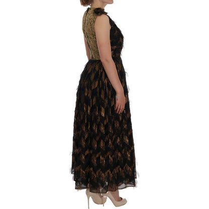 Dolce & Gabbana Black Silk Brown Fringes A-Line Dress