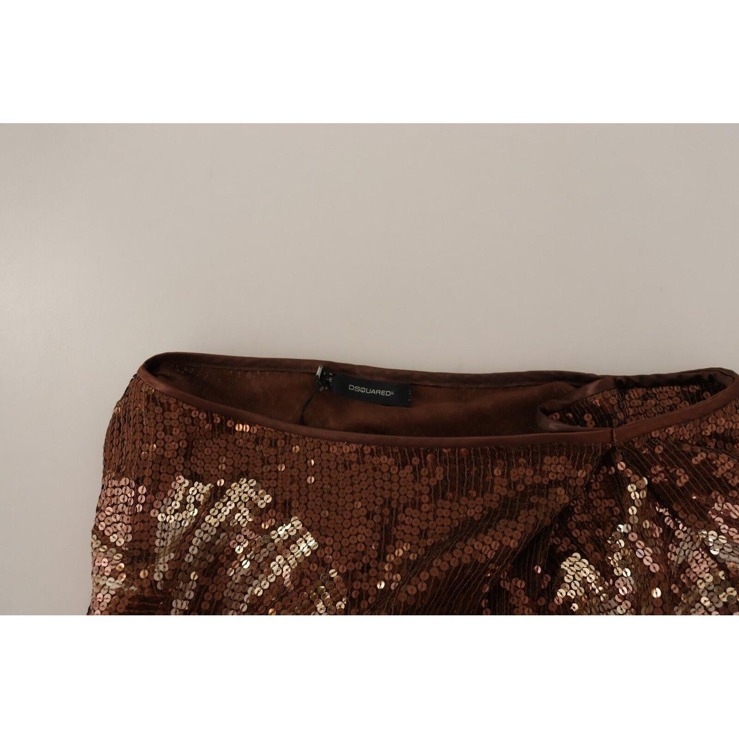 Dsquared² Brown Leaf Sequined Shift One Shoulder Long Dress Dsquared²