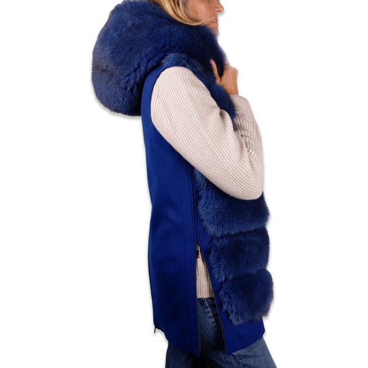 Made in Italy Elegant Sleeveless Wool Coat with Fox Fur Trim Made in Italy