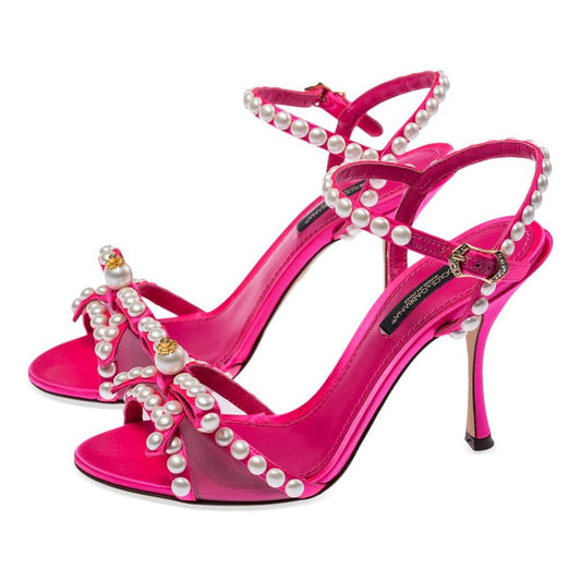 Dolce & Gabbana Elegant Fuchsia Sandals with Pearl Details Dolce & Gabbana