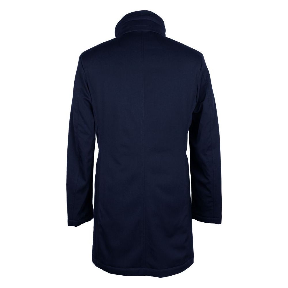 Made in Italy Elegant Blue Virgin Wool Storm System Coat Made in Italy